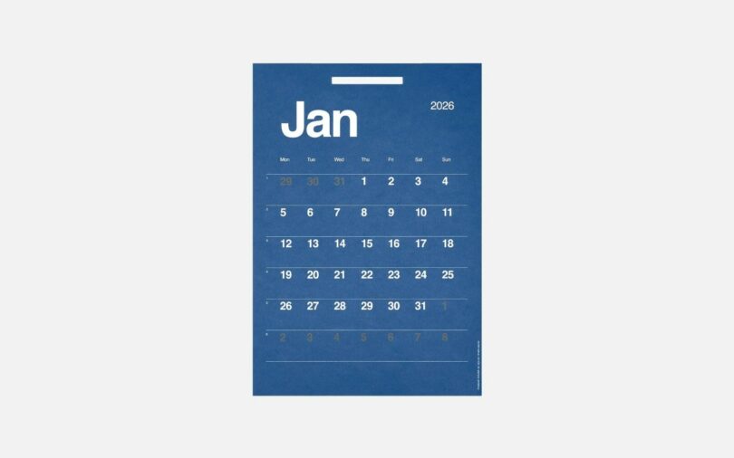 A blue calendar page for January 2026, showing dates from December 29, 2025, to February 8, 2026, with days of the week labeled across the top